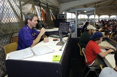 Franques announcing at the original LSU Alex Box (pressbox) in 2008.